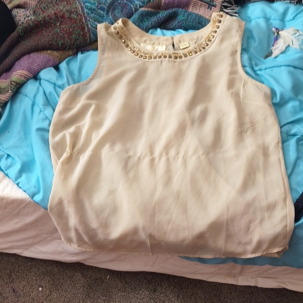 Embellished Neck Sleeveless Camisole - Cream